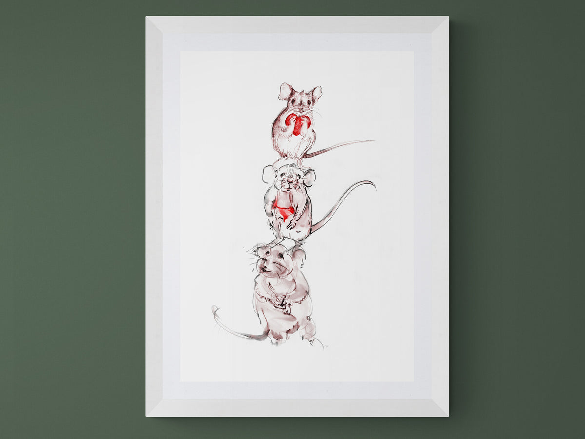 Wall Art Squeaky, Peep and Pip 3 adorable little mice drawings image 1