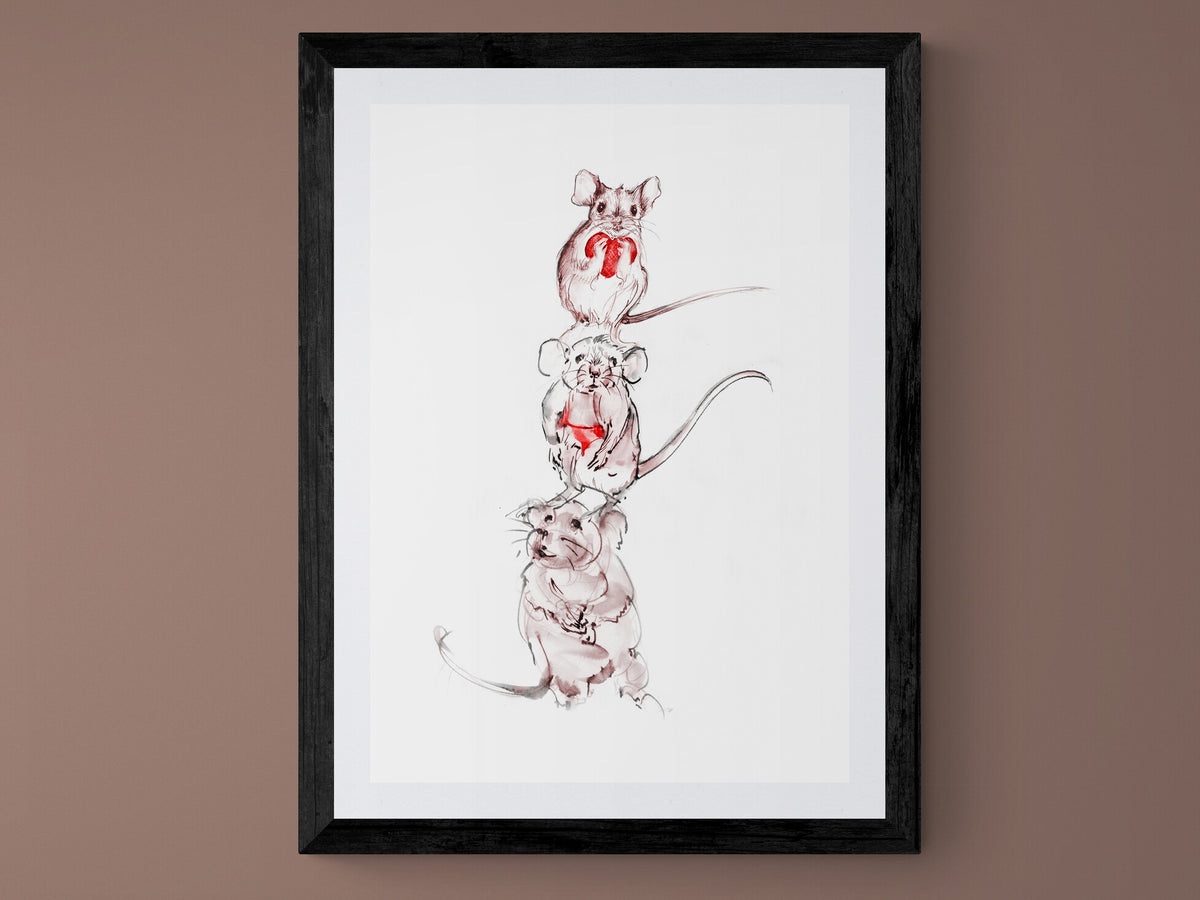 Wall Art Squeaky, Peep and Pip 3 adorable little mice drawings image 2