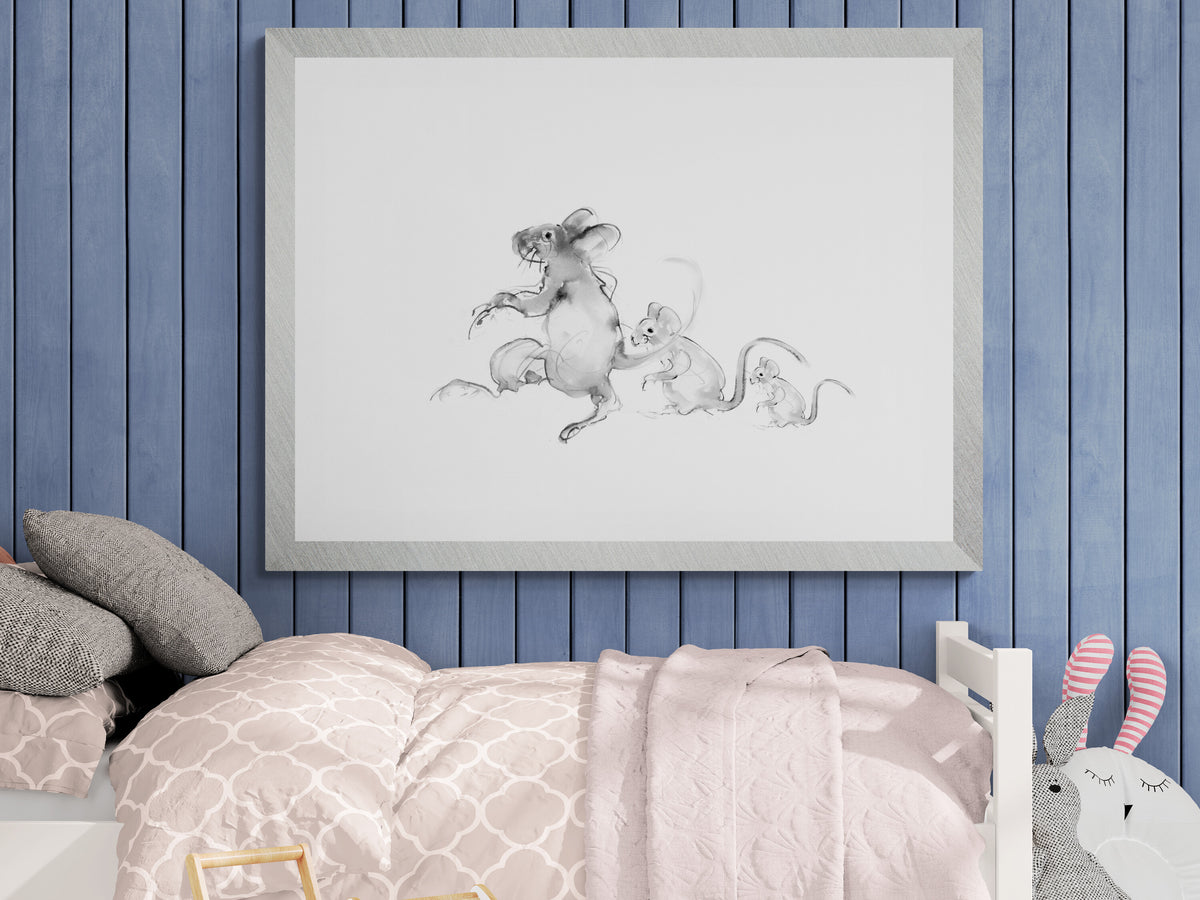 Wall Art Squeaky, Nibble and Whiskers 3 adorable little mice drawings image 2