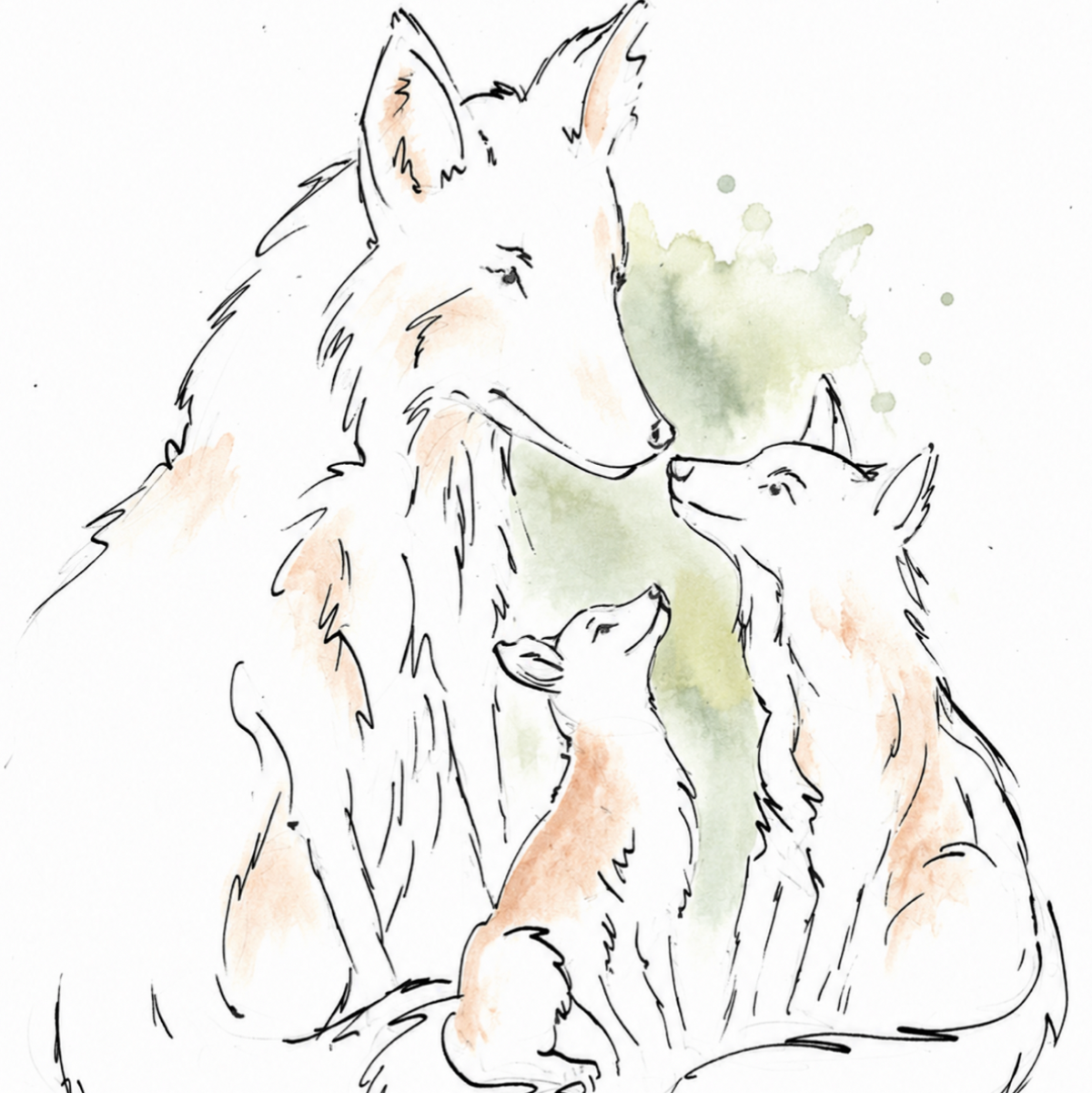 Foxes Sage – Nursery Wall Art Print | Fox & Cubs