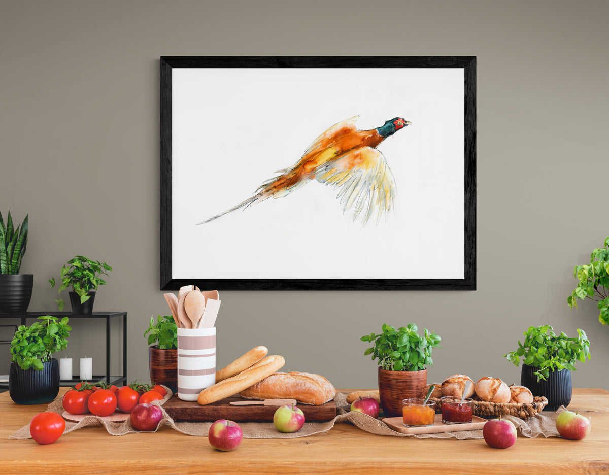 Framed Print Pheasant in flight