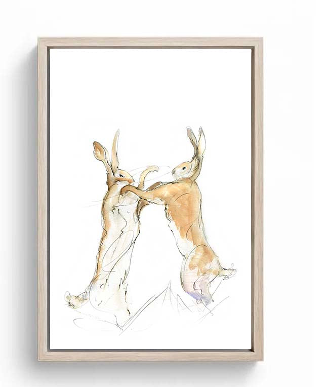 Limited Edition Canvas Print Chris and Ben  the Boxing Hares Bear wood Frame image 0
