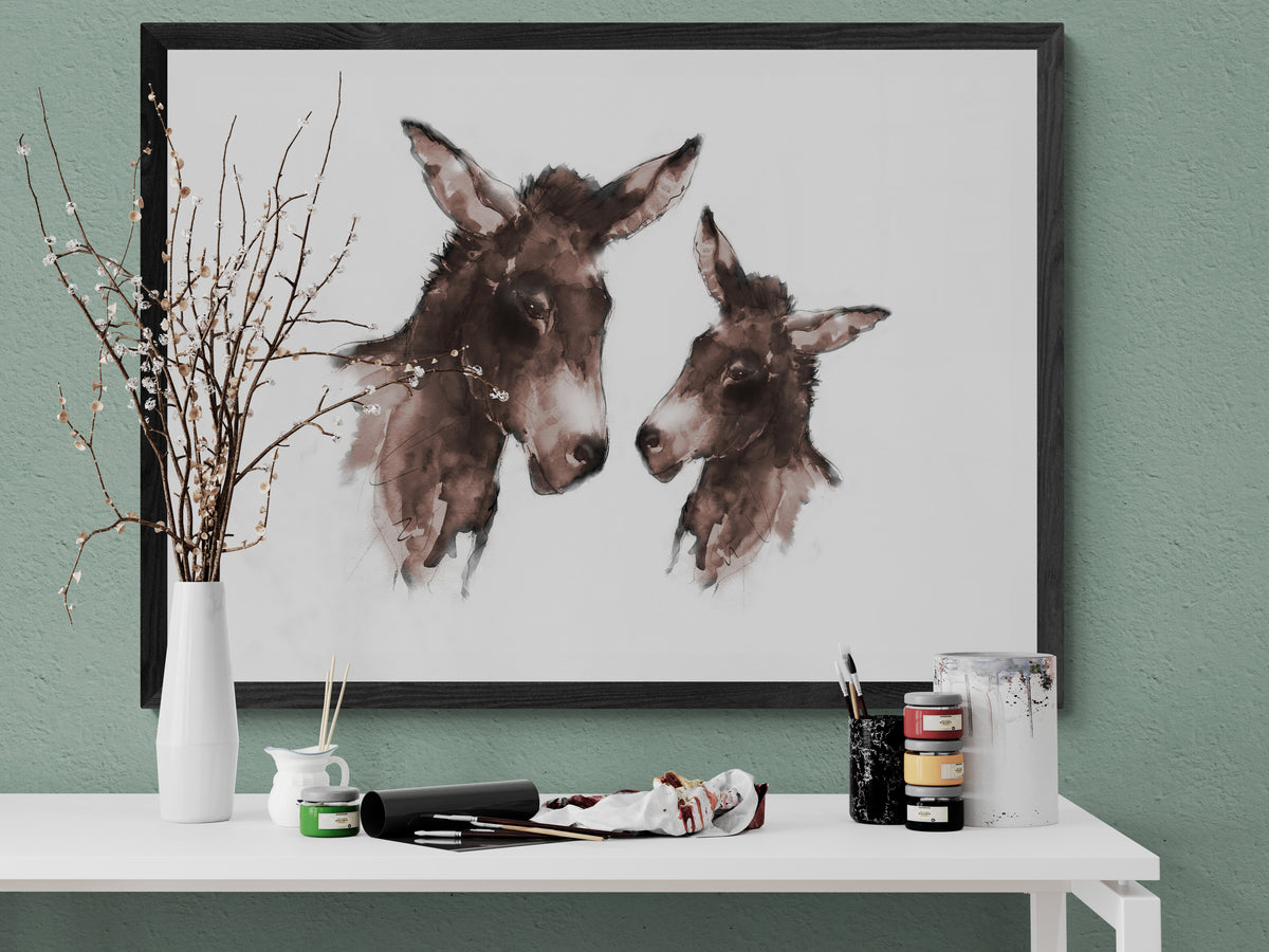 Framed Print Mum and Baby Donkey