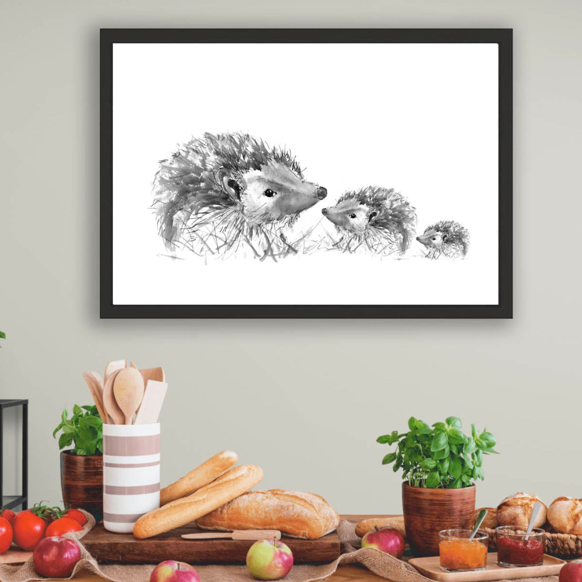 Limited Edition Canvas Print of the Spike Family of Hedgehogs