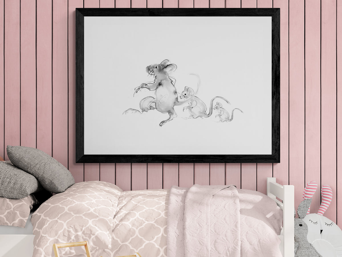 Wall Art Squeaky, Nibble and Whiskers  3 adorable little mice drawings