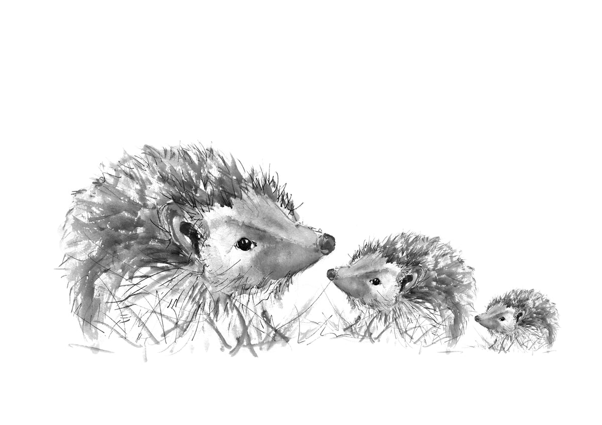 Spike Family Hedgehogs | A5 Mounted Print