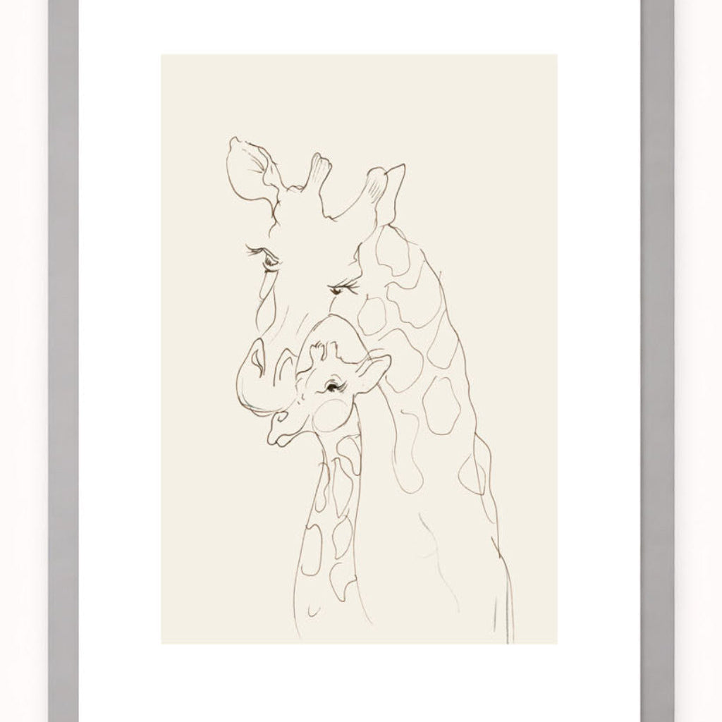 “Always Close”  Giraffe – Nursery Wall Art Print | Safari Animal Baby Room Decor