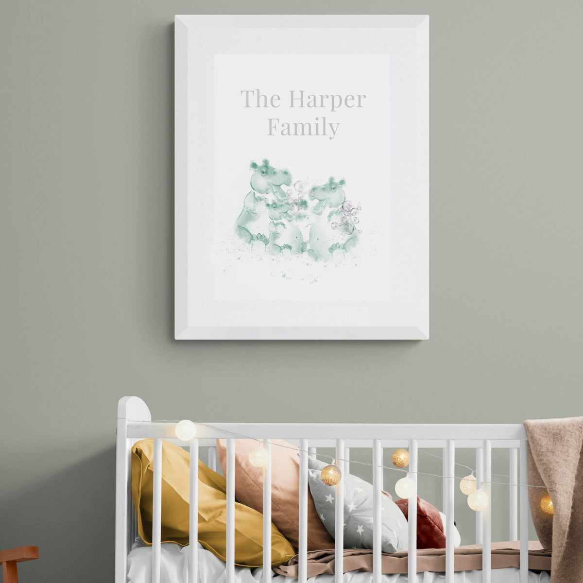 Hippo Family Nursery Wall Art – Personalised (+£10)