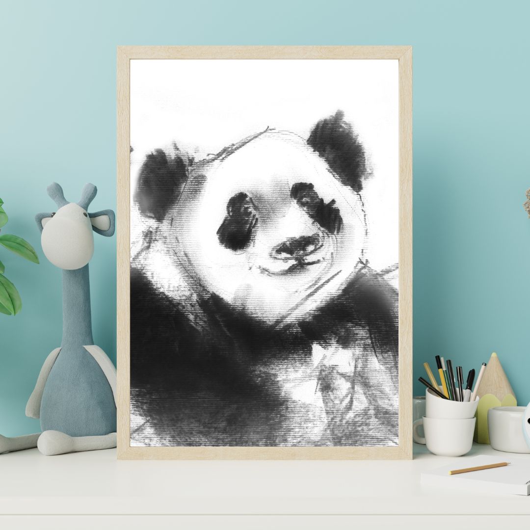 Gentle Panda Portrait Nursery Wall Art | Ink & Charcoal Print