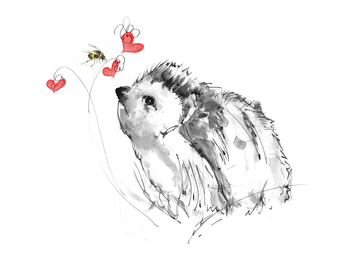 Framed Print Annabelle the Hedgehog with Bee and Hearts image 1