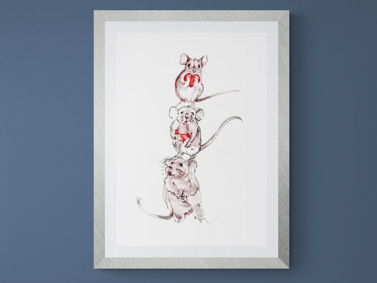 Wall Art Squeaky, Peep and Pip 3 adorable little mice drawings image 0