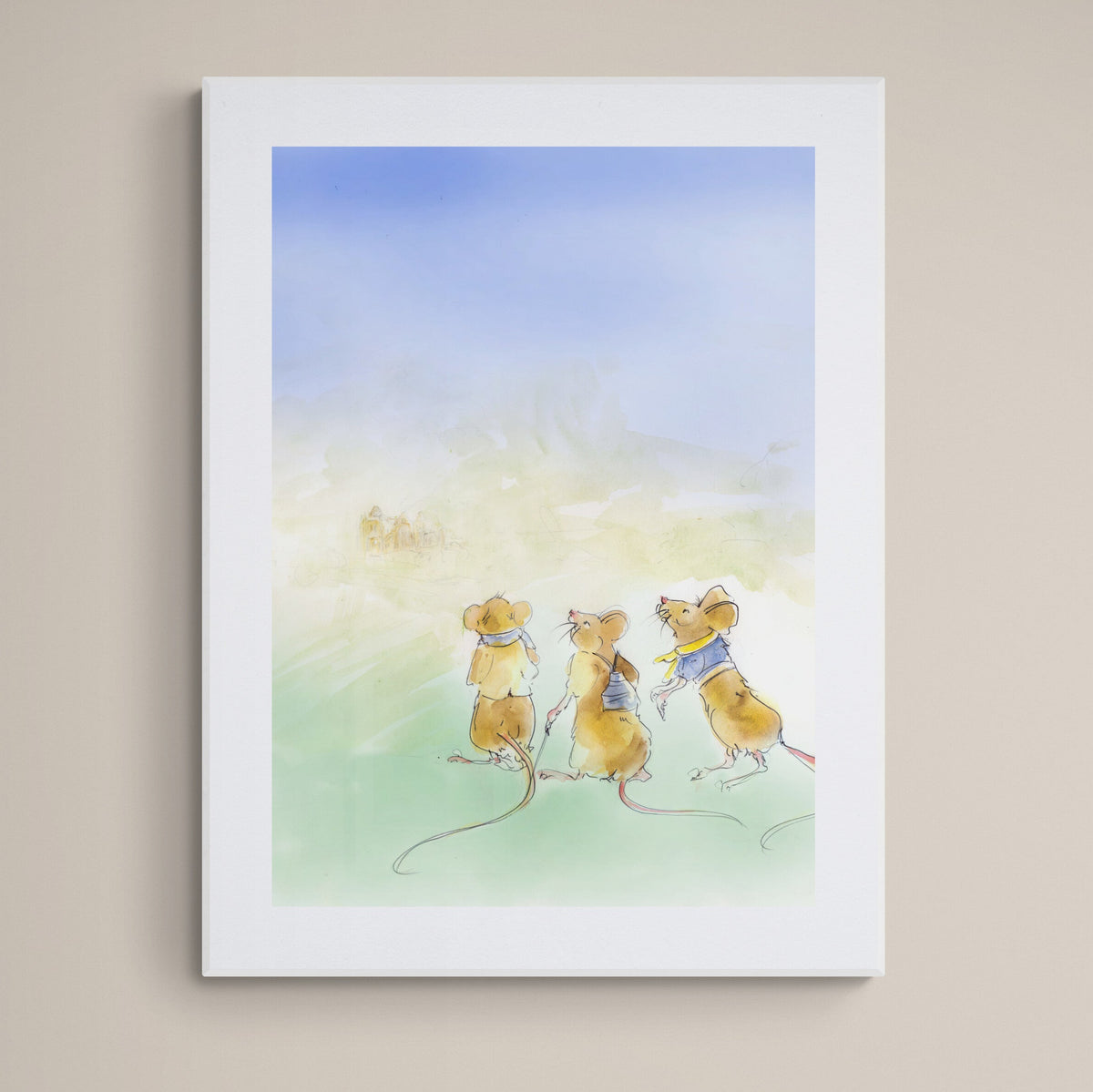 Three Little Mice Nursery Wall Art Print – Ink & Watercolour Illustration